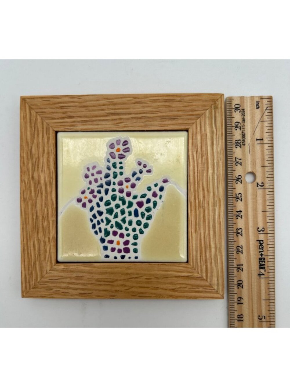 Vintage The Betty Co. Prescott Arizona Mosaic Cactus Art Tile Southwestern Decor - Picture 3 of 4